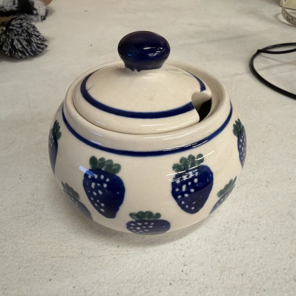 Boleslawieo Sugar Bowl With Lid Made In Poland Strawberrys
